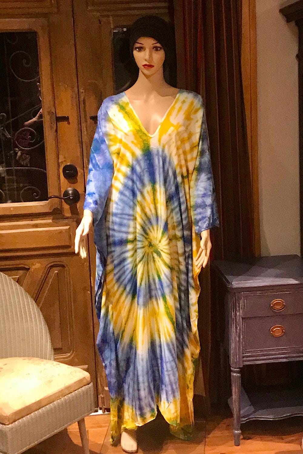 Kaftan Tie Dye Dress, Boho Kaftan kimono Dress, Hippie Kaftan Dress, Bohemian Festival Ethnic Kaftan, Boho Gypsy Dress, Beach Kimono Dress