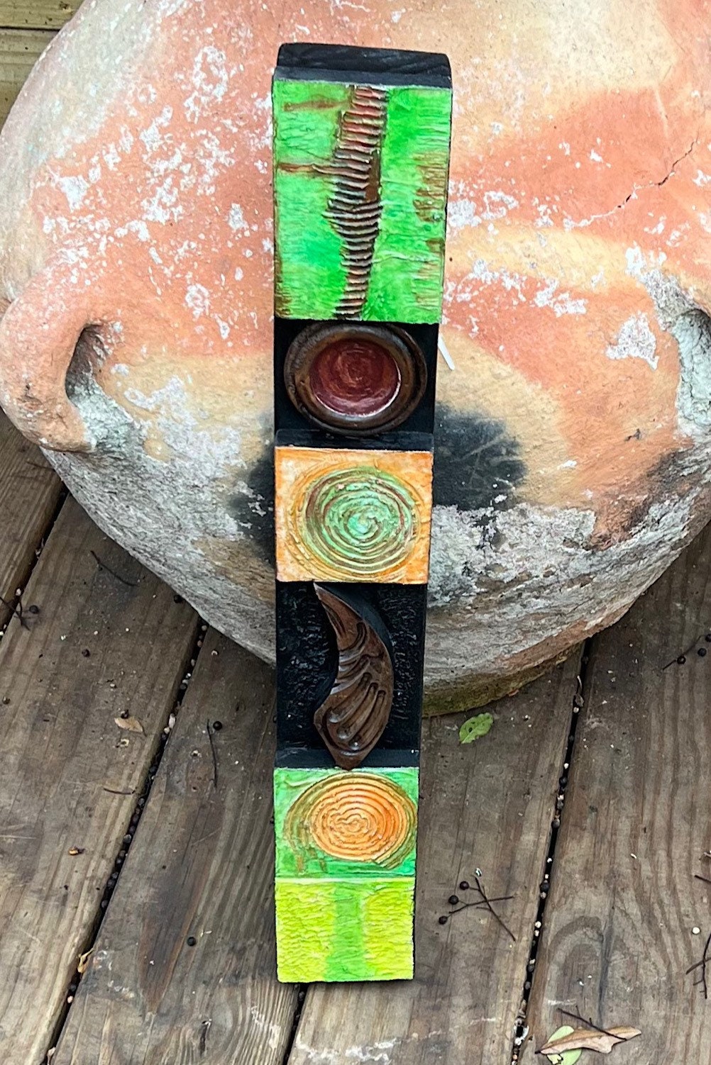 Wall totem Art, Totem Art, Reclaimed Wood Wall modern totem Rustic Mix Media, Sculpture Geometric Abstract County Cabin Farmhouse Beach Art