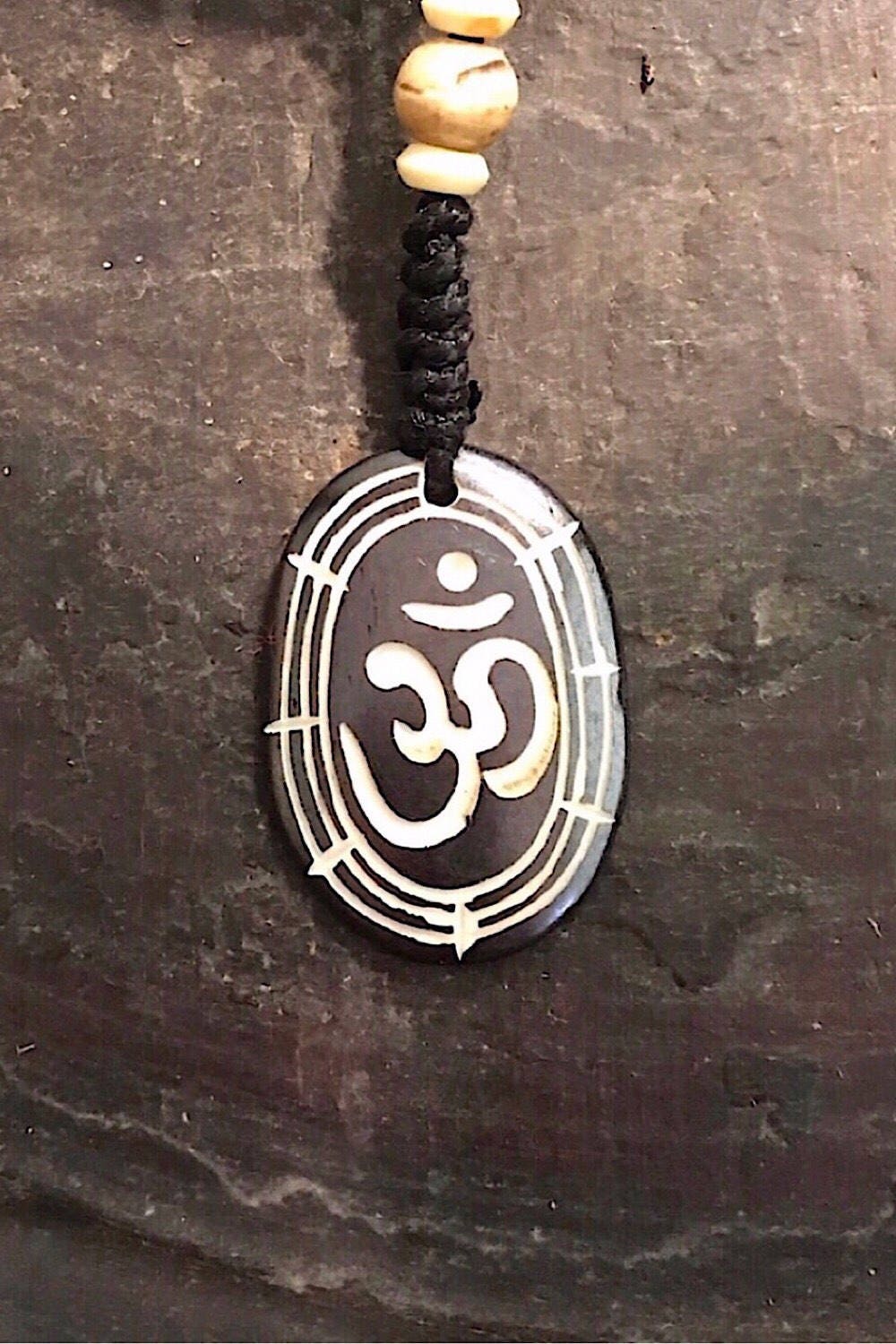 Carved Bone Pendant Necklace/ Chakra Necklace/ BoHo Bone Necklace/ Om Pendant/ Festival Jewelry/ Bone Pendant/ Spiritual Jewelry Gifts