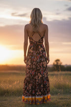 Boho Halter Maxi Dress: Ruffle Rayon Bohemian Festival Dress