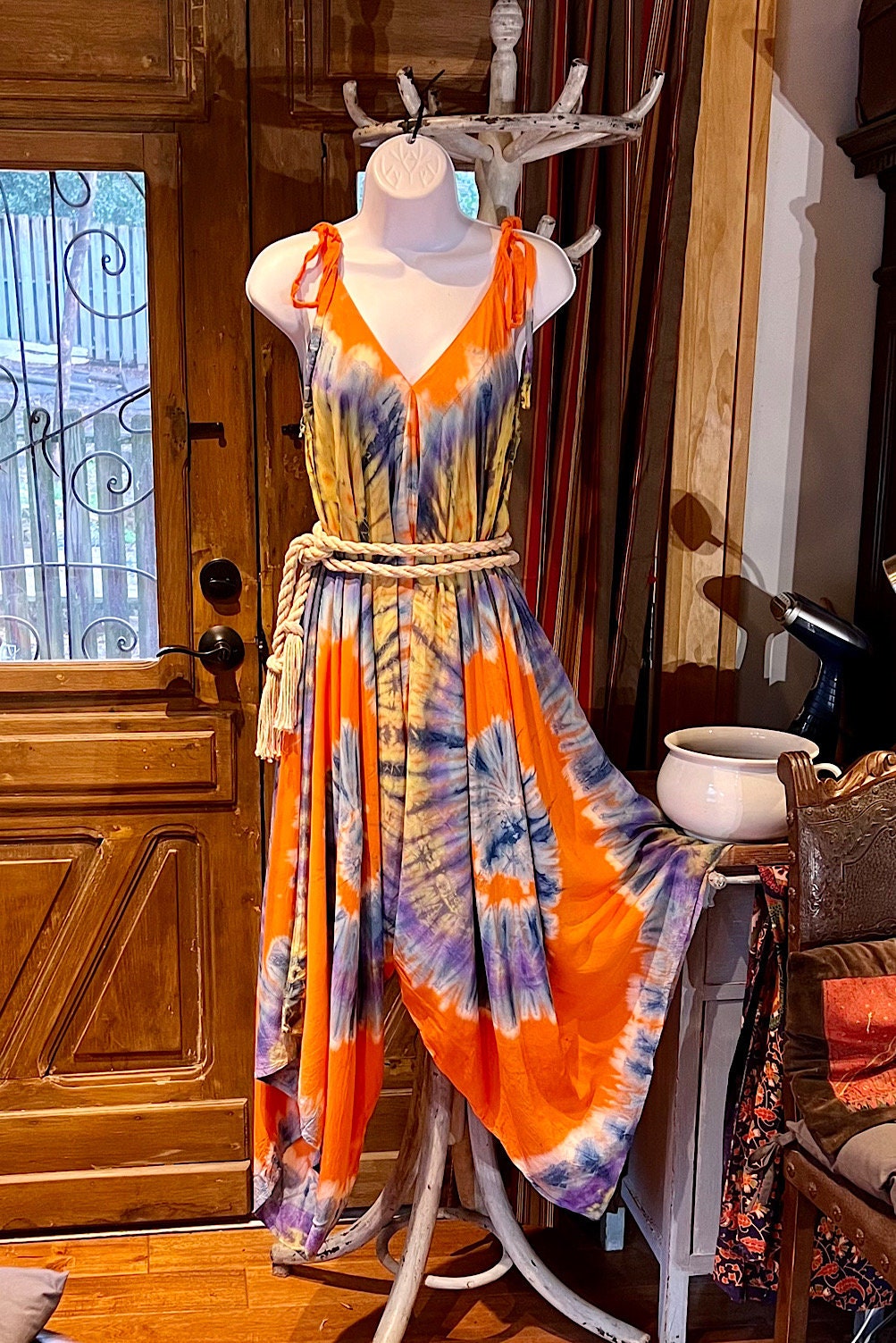 Boho Tie Dye Jumpsuit, Bohemian Clothing, Boho jumpsuit Harem Pants, Loose Yoga  Festival Pants, Wide Leg Women Festival Pants, Hippie Pants