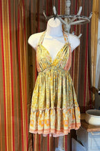 Boho Short Ruffle Dress, Hippie Dress, Open back Dress, Bohemian Festival Ethnic Dress, Boho Dress, Beach Halter Ruffle Boho Gypsy Dress