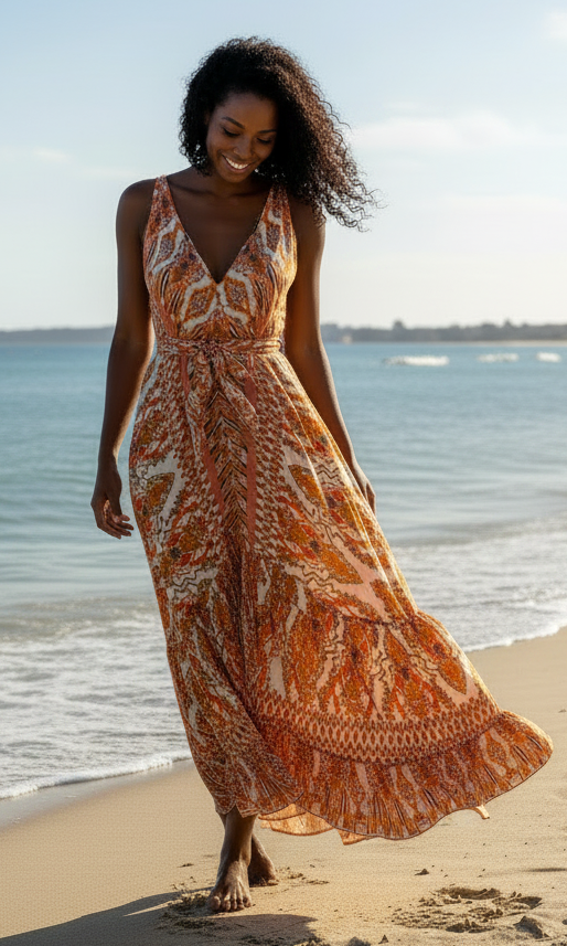 Ethnic, Gypsy, Hippie, Festival, Ruffle dress, lifestyle view from Ariel La Boutique