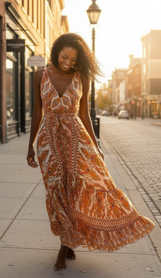 Ethnic, Gypsy, Hippie, Festival, Ruffle dress, alternate view from Ariel La Boutique