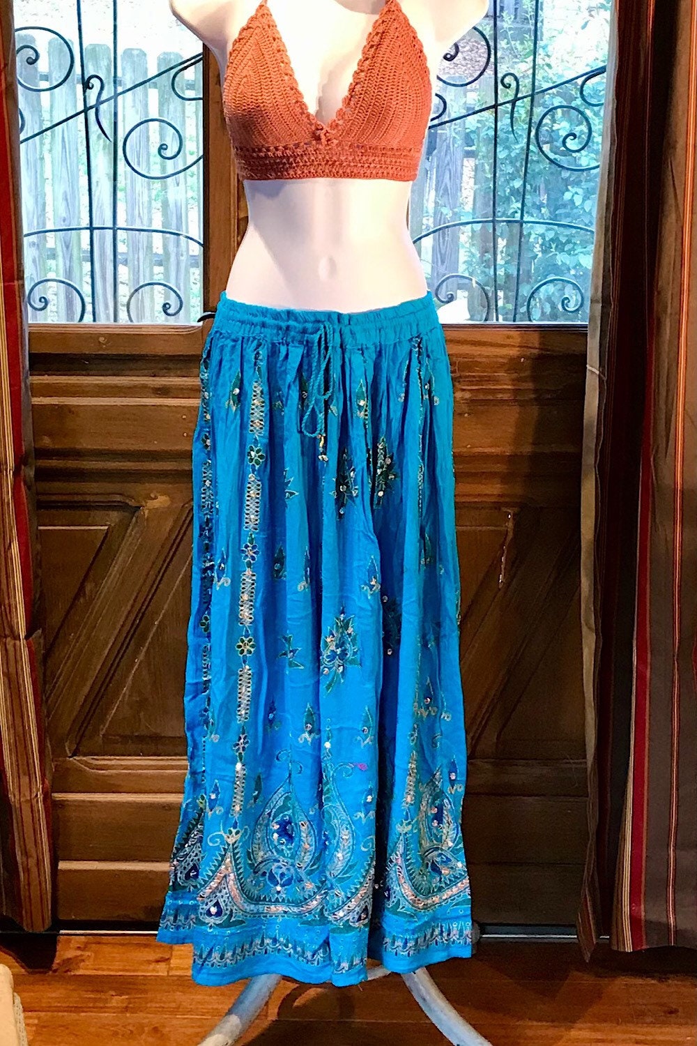 Boho long skirt, Sequined Embroidery Long Maxi Skirt, Bohemian Chic Festival Ethnic Hippie Summer One Size Feminine Long Skirt.
