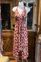 Boho Silk Dress, Bohemian Halter, Dress Ethnic Beach Dress, Festival Dress, Hippie Dress, Vintage Recycled Silk Dress, Boho Chic Gypsy Dress