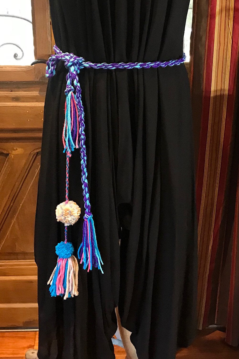 Boho festival rope Belt Pom Pom Belt, Hippie Wrap Belly Dance Belt, Belly Chain Belts, Tassel Belts, Tribel Ethnic Rope Adjustable Belt