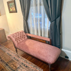Antique Victorian Chaise Longue – New Velvet Upholstery, Tufted Back, Carved Wood Fainting Couch, Vintage Chaise Lounge Furniture