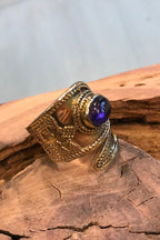 Purple Amethyst Gemstone Ring, Brass Ring, Adjustable Boho Ring, Tribal Jewelry, Gypsy Rings, Crystal Stone Ring, Statement Spiritual Ring