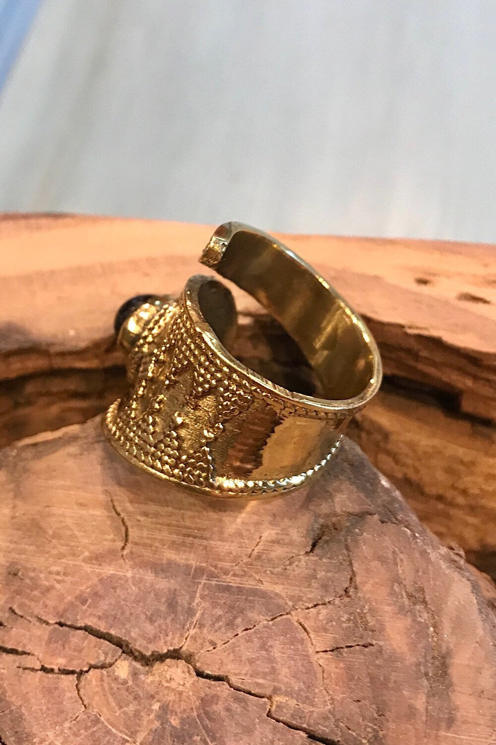 Purple Amethyst Gemstone Ring, Brass Ring, Adjustable Boho Ring, Tribal Jewelry, Gypsy Rings, Crystal Stone Ring, Statement Spiritual Ring