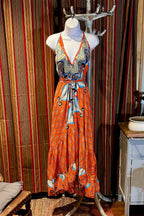 Boho Ruffle Long Dress, Hippie Dress, Open back Dress, Bohemian Festival Ethnic Dress, Boho Chic Dress, Beach Halter Ruffle Gypsy Dress