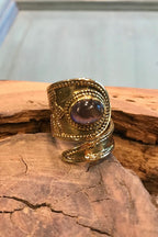 Purple Amethyst Gemstone Ring, Brass Ring, Adjustable Boho Ring, Tribal Jewelry, Gypsy Rings, Crystal Stone Ring, Statement Spiritual Ring