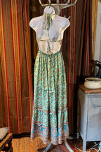 Boho Long Ruffle Dress, Hippie Dress, Open back Dress, Bohemian Festival Ethnic Dress, Boho Dress, Beach Halter Ruffle Boho Gypsy Dress