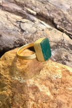Green Onyx Rough Gemstone Ring, Brass Ring, Adjustable Boho Ring, Tribal Jewelry, Gypsy Rings, Crystal Stone Ring, Statement Spiritual Ring