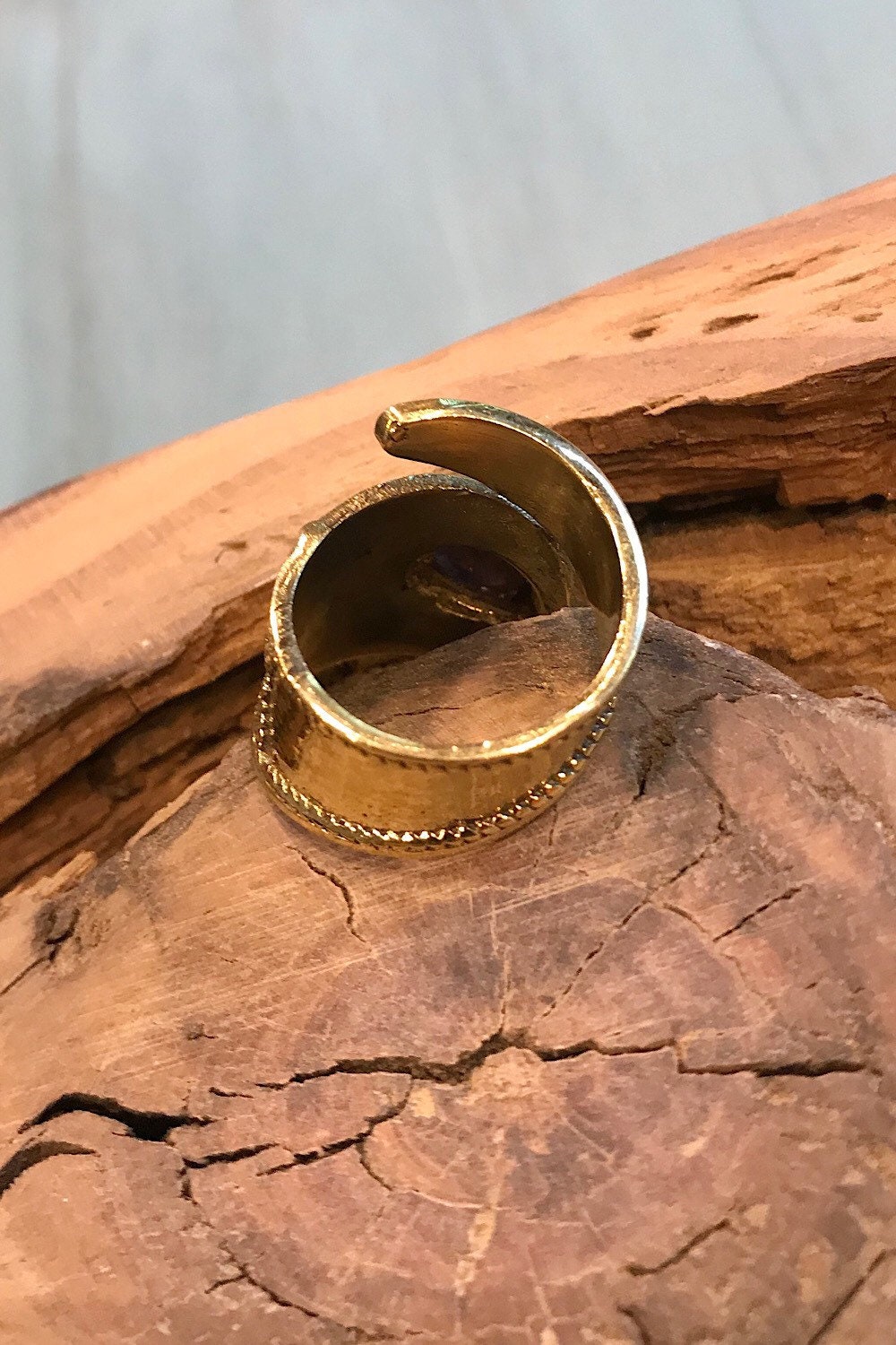 Purple Amethyst Gemstone Ring, Brass Ring, Adjustable Boho Ring, Tribal Jewelry, Gypsy Rings, Crystal Stone Ring, Statement Spiritual Ring