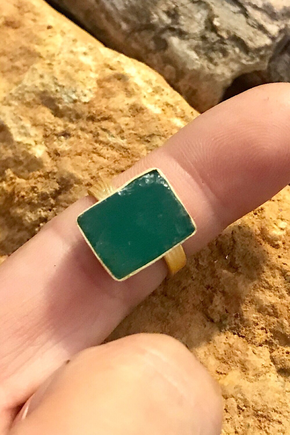 Green Onyx Rough Gemstone Ring, Brass Ring, Adjustable Boho Ring, Tribal Jewelry, Gypsy Rings, Crystal Stone Ring, Statement Spiritual Ring