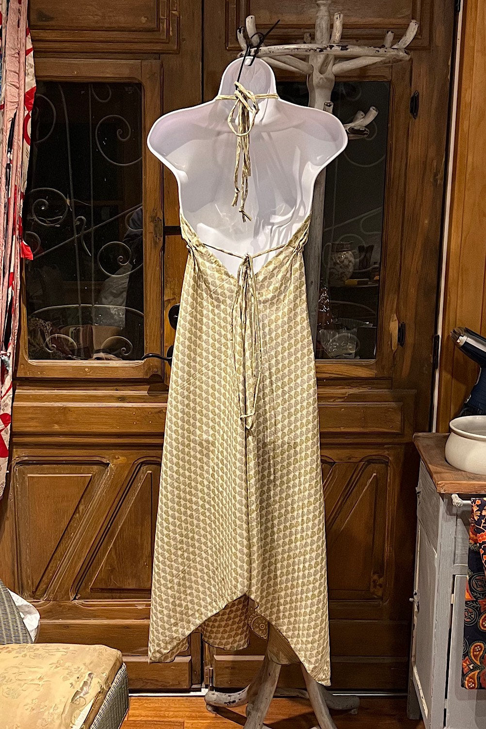 Boho Silk Dress, Bohemian Halter, Dress Ethnic Beach Dress, Festival Dress, Hippie Dress, Vintage Recycled Silk Dress, Boho Chic Gypsy Dress