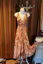 Boho Ruffle Long Dress, Hippie Dress, Open back Dress, Bohemian Festival Ethnic Dress, Boho Chic Dress, Beach Halter Ruffle Gypsy Dress