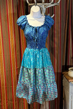 Boho Silk Dress, Vintage Ruffle Short Dress, Hippie Bohemian Dress, Gypsy Boho Dress Festival Dress, Recycled Ethnic Patch work Sari Dress