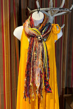 Boho Fringe Festival Long Scarf, gift for her, Yarn Ribbon Scarf,Bohemian Recycled Vintage Silk Sari Yarns Ribbons, Hippie Fringe Scarf