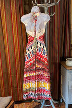 Boho Long Ruffle Dress, Hippie Dress, Open back Dress, Bohemian Festival Ethnic Dress, Boho Dress, Beach Halter Ruffle Boho Gypsy Dress
