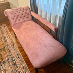 Antique Victorian Chaise Longue – New Velvet Upholstery, Tufted Back, Carved Wood Fainting Couch, Vintage Chaise Lounge Furniture