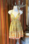 Boho Short Ruffle Dress, Hippie Dress, Open back Dress, Bohemian Festival Ethnic Dress, Boho Dress, Beach Halter Ruffle Boho Gypsy Dress