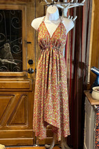 Boho Silk Dress, Bohemian Halter, Dress Ethnic Beach Dress, Festival Dress, Hippie Dress, Vintage Recycled Silk Dress, Boho Chic Gypsy Dress