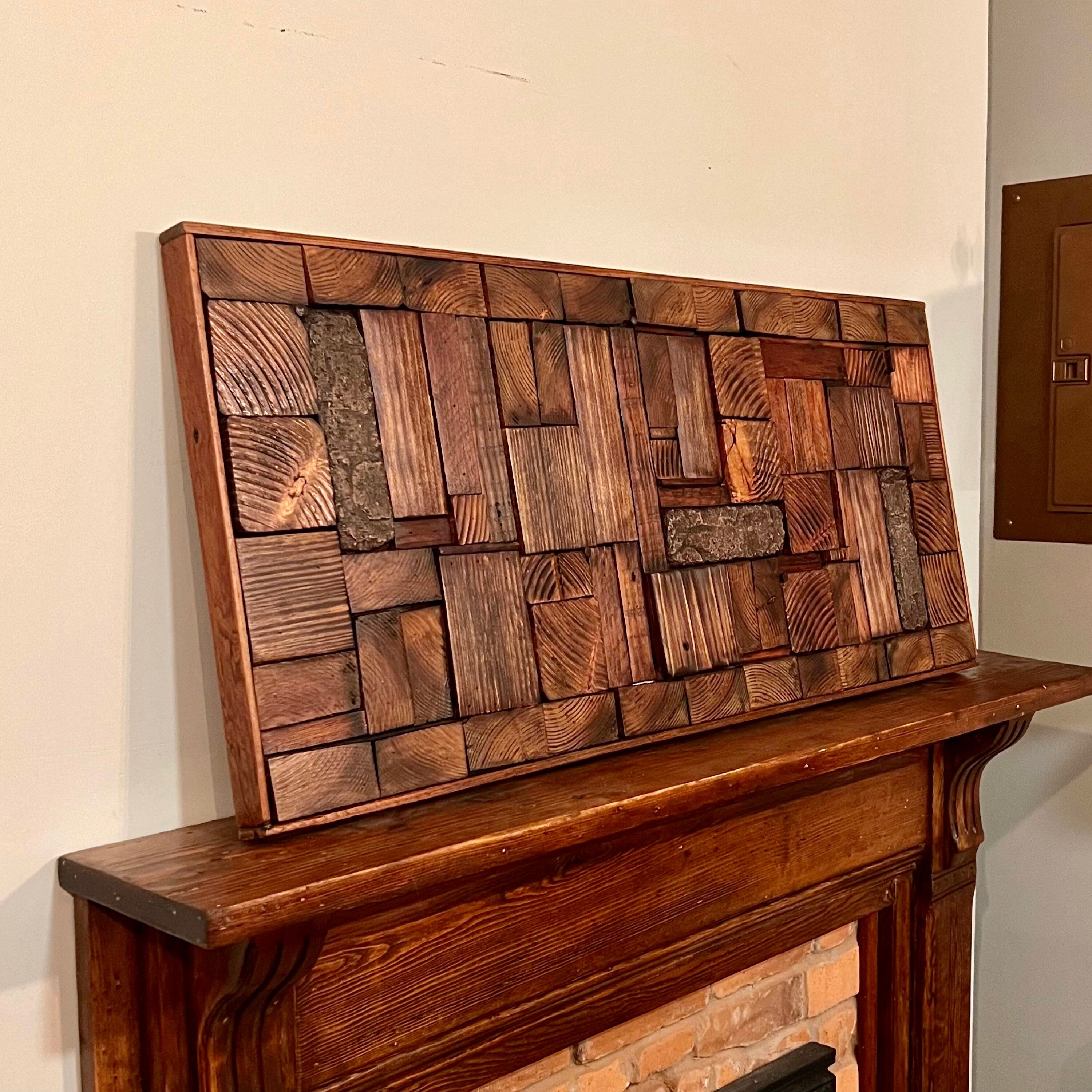 Wall Reclaimed Wood Art Decor, modern large Rustic Mix Media, Sculpture Geometric Abstract County Cabin 3d Mosaic Farmhouse Coastal Wall Art