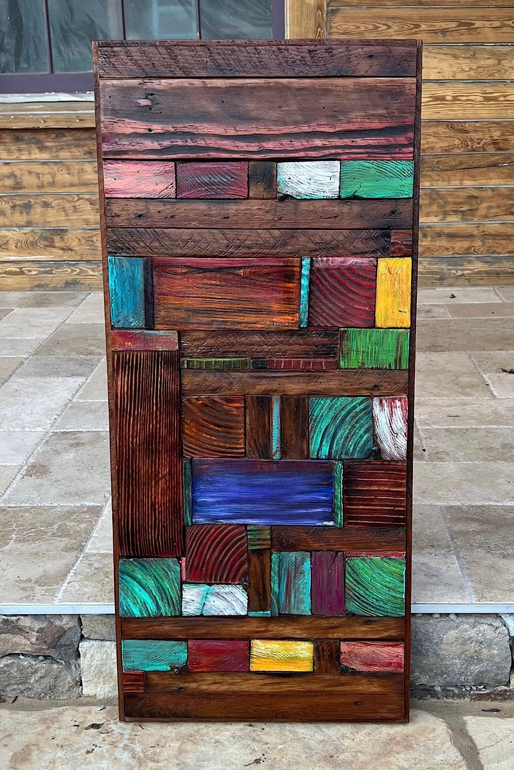 Wall Reclaimed Wood Art Decor, modern large Rustic Mix Media, Sculpture Geometric Abstract County Cabin 3d Mosaic Farmhouse Coastal Wall Art