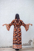 Boho Kimono Long Dress, Hippie Dress, Long Bell Sleeves Dress, Bohemian Festival Ethnic Dress, Boho Dress, Beach Gypsy Adjustable Dress