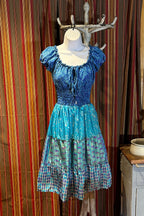 Boho Silk Dress, Vintage Ruffle Short Dress, Hippie Bohemian Dress, Gypsy Boho Dress Festival Dress, Recycled Ethnic Patch work Sari Dress