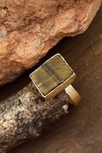 Tiger’s Eye Rough Gemstone Ring, Brass Ring, Adjustable Boho Ring, Tribal Jewelry, Gypsy Rings, Crystal Stone Ring, Statement Spiritual Ring