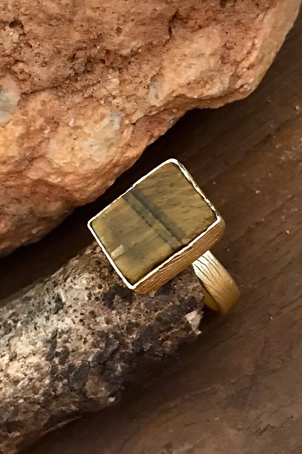 Tiger’s Eye Rough Gemstone Ring, Brass Ring, Adjustable Boho Ring, Tribal Jewelry, Gypsy Rings, Crystal Stone Ring, Statement Spiritual Ring