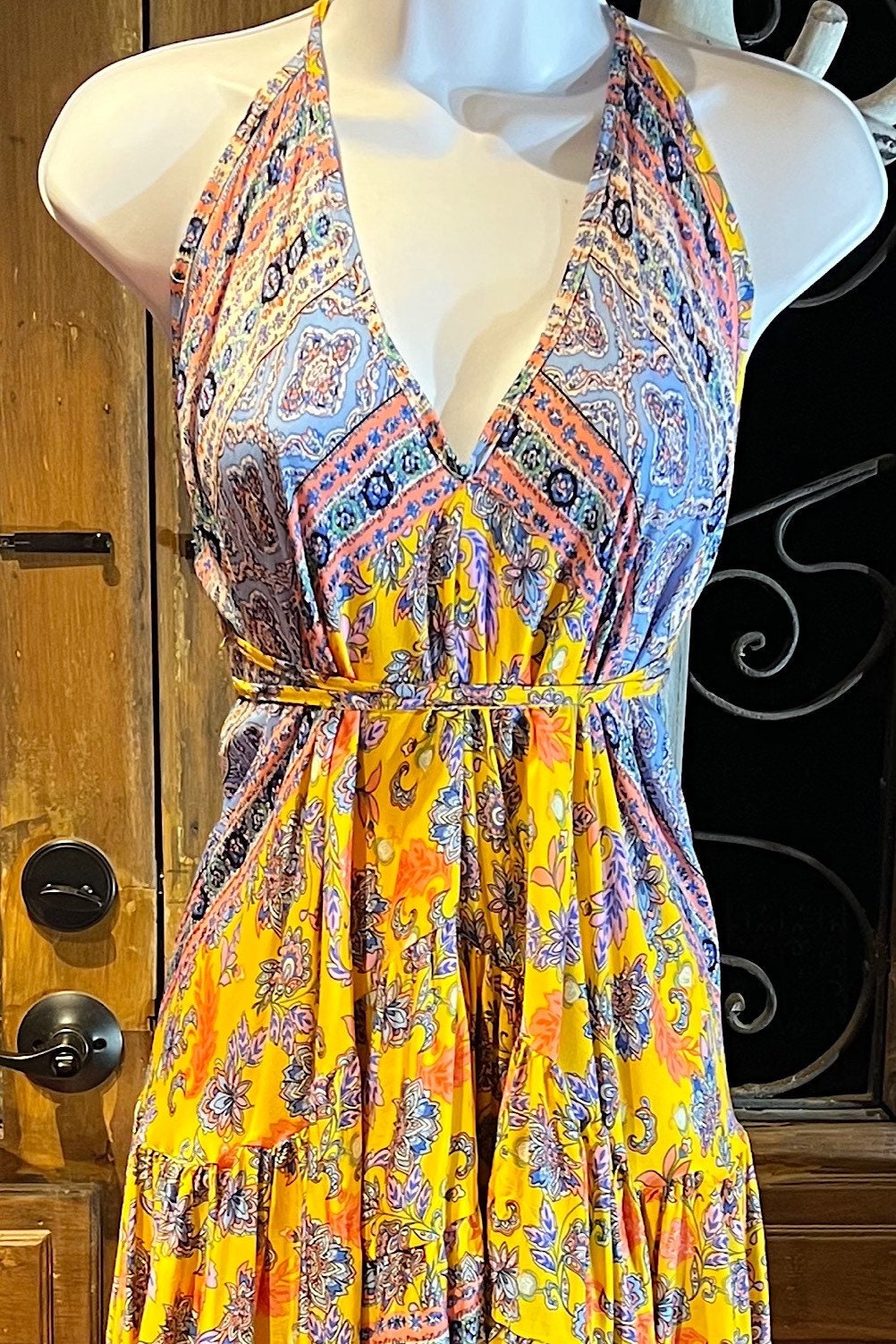 Boho Ruffle Dress, Hippie Dress, Open back Dress, Bohemian Festival Ethnic Dress, Boho Dress, Beach Halter Ruffle Dress Gypsy Boho Dress