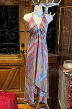 Boho Silky Dress, Bohemian Halter, Dress Ethnic Beach Dress, Festival Dress, Hippie Dress, Vintage Silk style Dress, Boho Chic Gypsy Dress