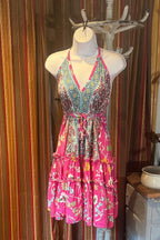 Boho Ruffle Dress, Hippie Dress, Open back Dress, Bohemian Festival Ethnic Dress, Boho Dress, Beach Halter Ruffle Dress Gypsy Boho Dress