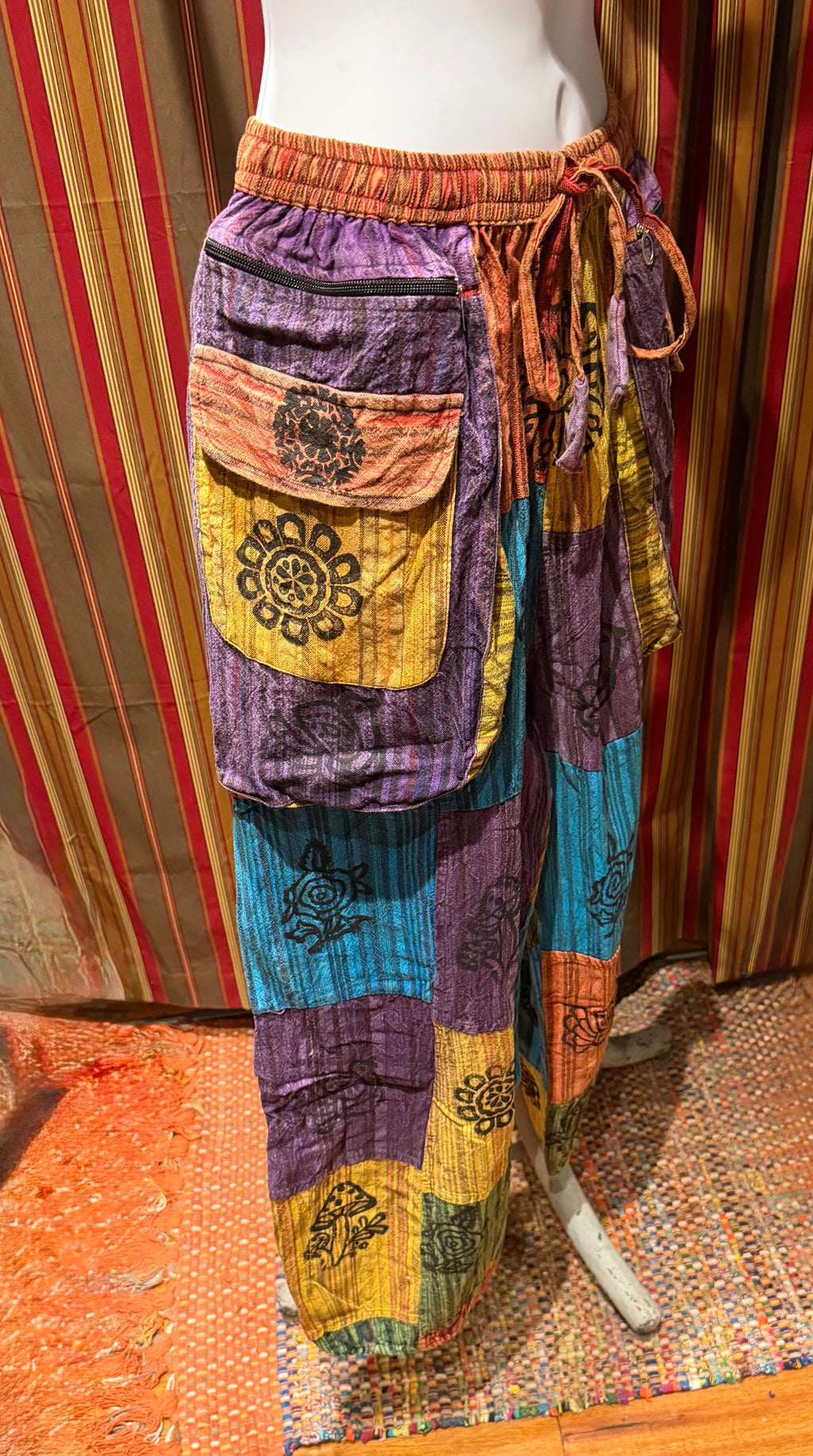 Bohemian Style Patchwork Cargo Jogger Pants