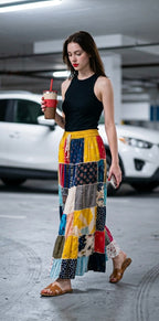 Ethnic, Hippie, Festival, Patchwork, Bohemian skirt, detail view from Ariel La Boutique