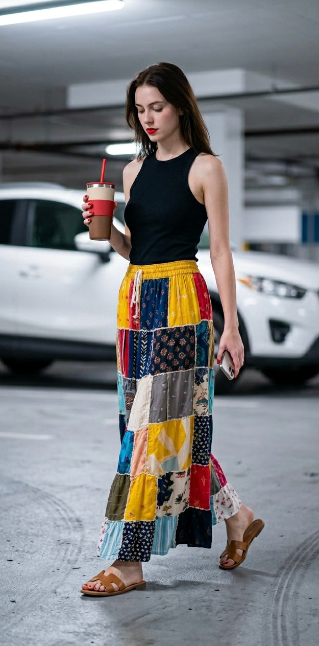 Boho long Skirt, Patchwork Long Maxi Skirt, Bohemian Boho Chic Festival Skirt, Ethnic Hippie Summer One Size Feminine Long Skirt, Boho SkIrt