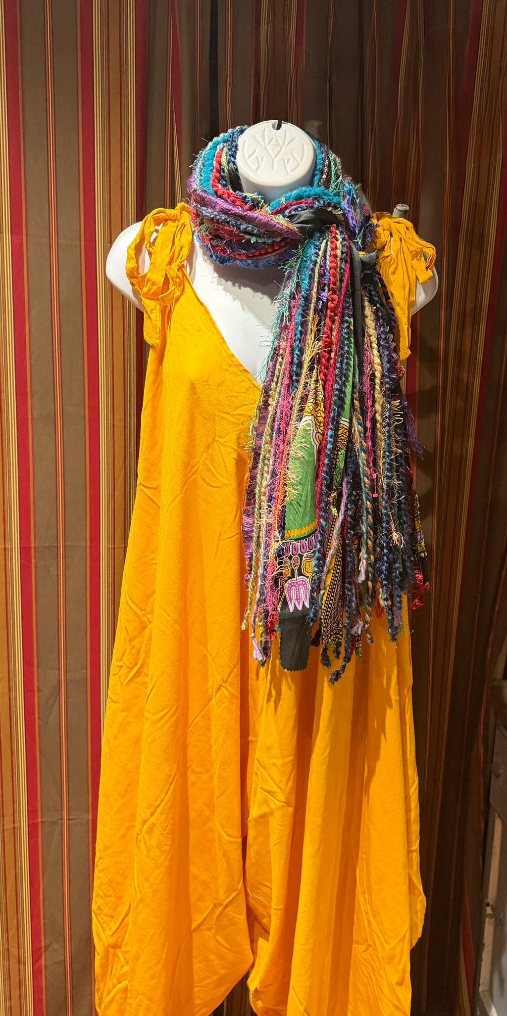 Boho Fringe Festival Long Scarf, gift for her, Yarn Ribbon Scarf,Bohemian Recycled Vintage Silk Sari Yarns Ribbons, Hippie Fringe Scarf