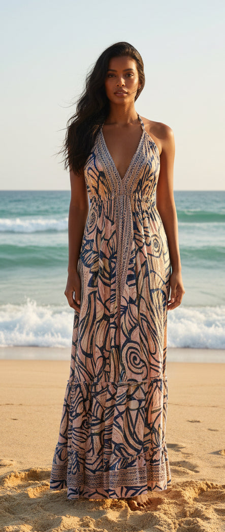 Bohemian Style Halter Neck Maxi Dress