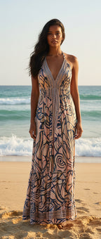 Bohemian Style Halter Neck Maxi Dress