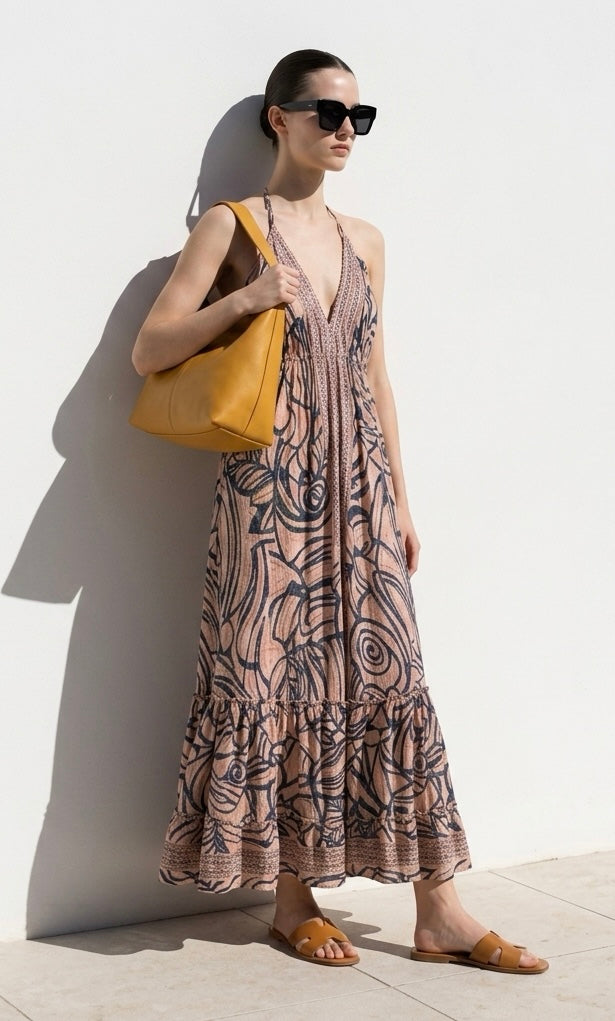 Bohemian Style Halter Neck Maxi Dress