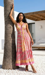 Bohemian Style Printed Halter Neck Maxi Dress