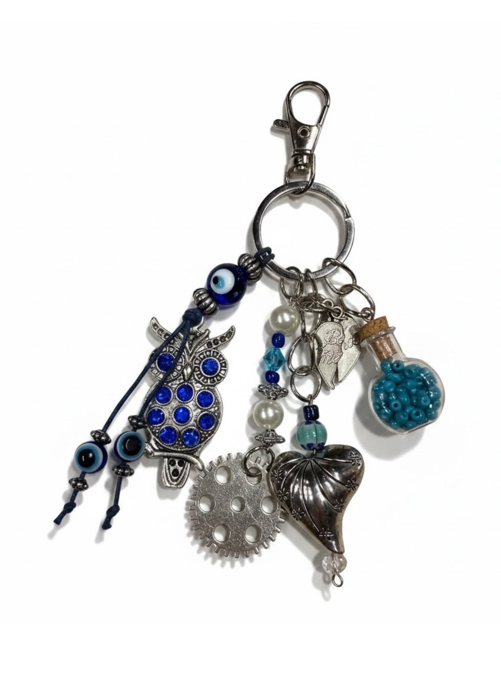 Decorative Owl and Heart Charm Keychain Accessory
