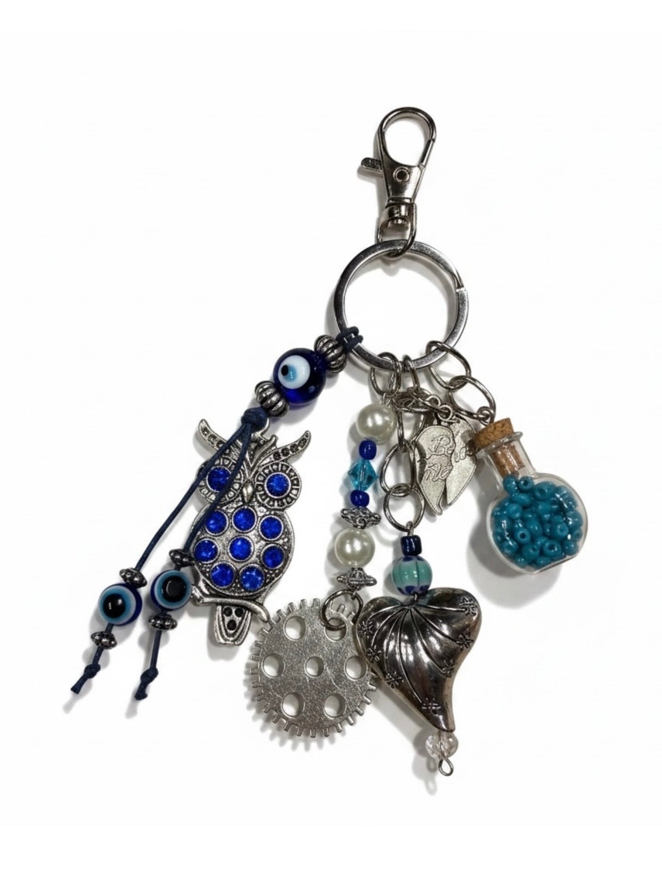 Decorative Owl and Heart Charm Keychain Accessory