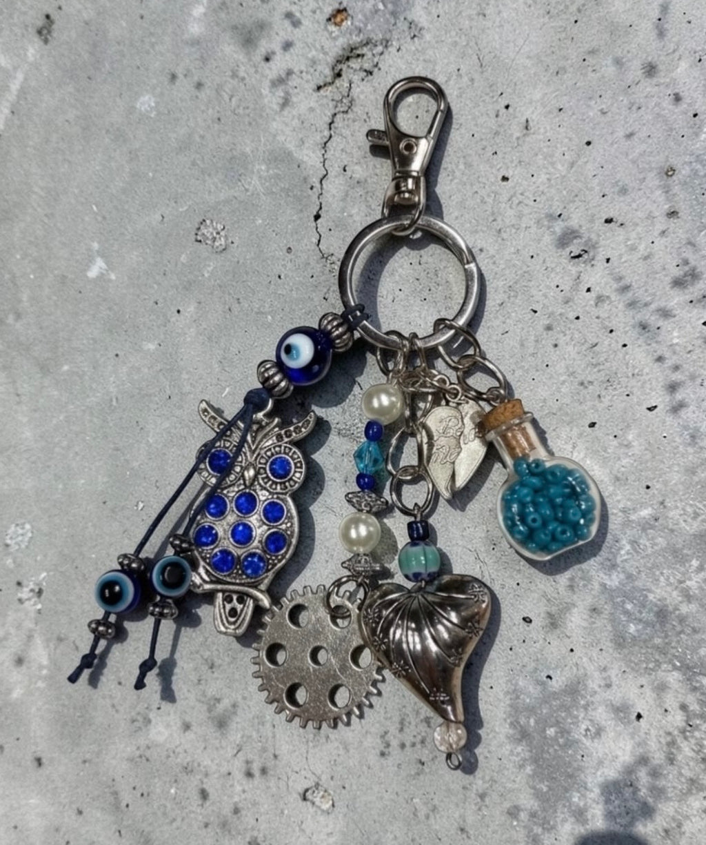 Decorative Owl and Heart Charm Keychain Accessory