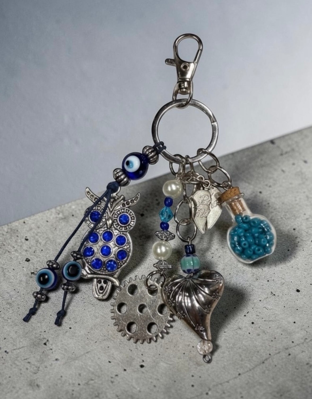 Decorative Owl and Heart Charm Keychain Accessory