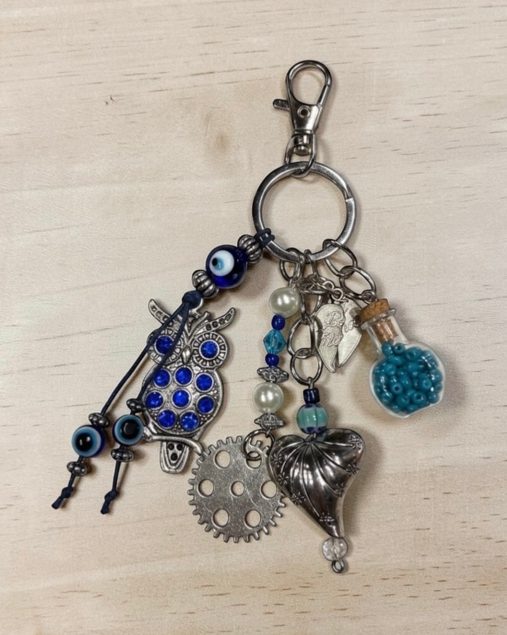 Decorative Owl and Heart Charm Keychain Accessory
